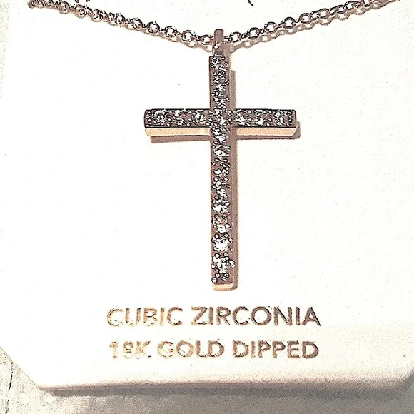 NEW BEAUTIFUL 18k Gold plated CZ Cross Pendant Necklace Crystals 18"-20” NWT - Picture 3 of 5